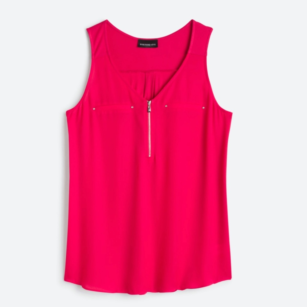 FORTUNE+IVY Lighton Zip Mixed Material Blouse
